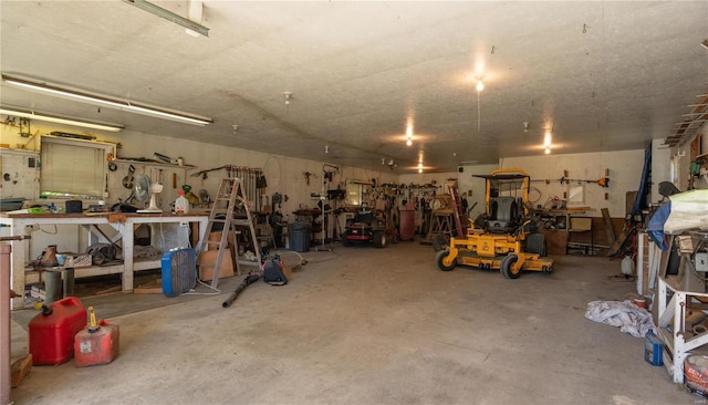 garage featuring a workshop area