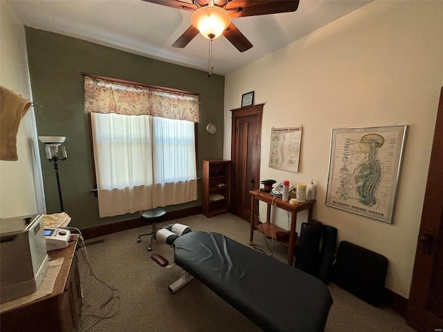 sitting room featuring ceiling fan and light colored carpet