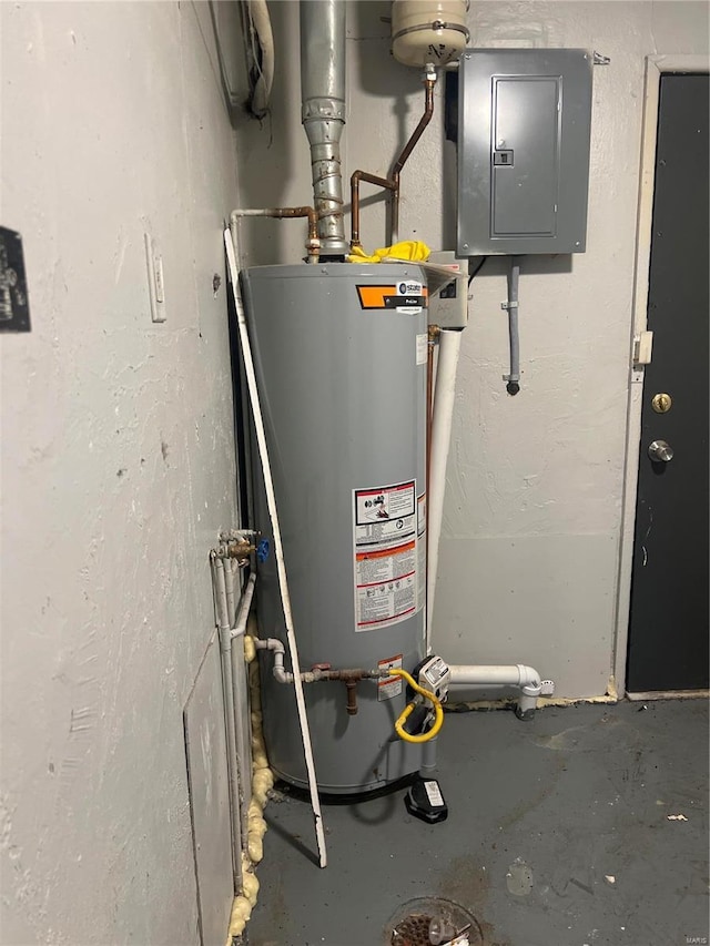 utility room with electric panel and gas water heater