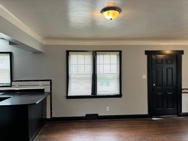 interior space with a wealth of natural light and dark hardwood / wood-style floors