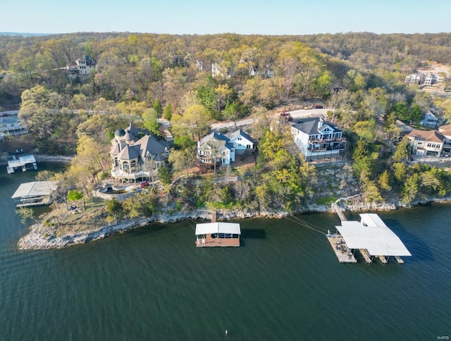 drone / aerial view featuring a water view