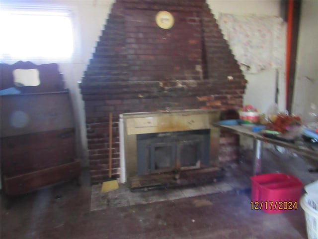 living room featuring a wood stove