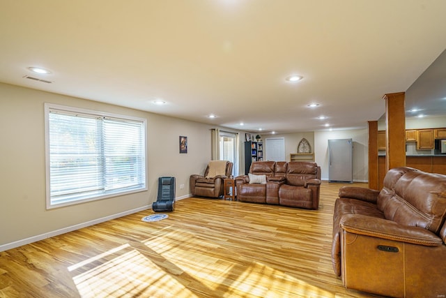 living room with light hardwood / wood-style floors