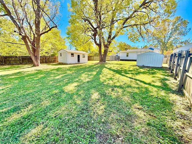 view of yard with a storage shed