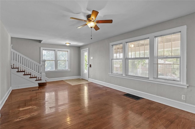 entrance foyer featuring hardwood / wood-style flooring and ceiling fan