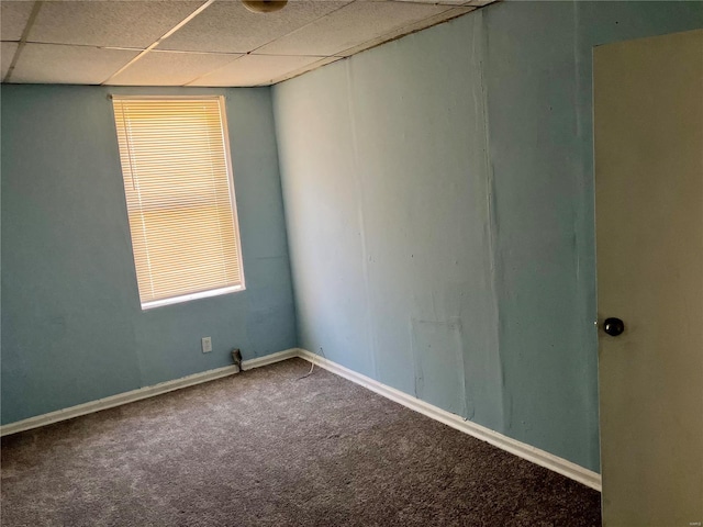 spare room with a paneled ceiling and carpet flooring