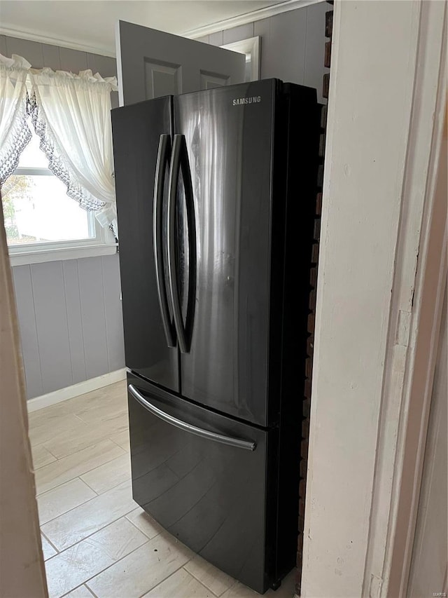 kitchen with stainless steel fridge