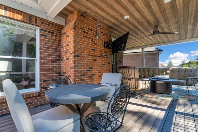 wooden terrace with ceiling fan