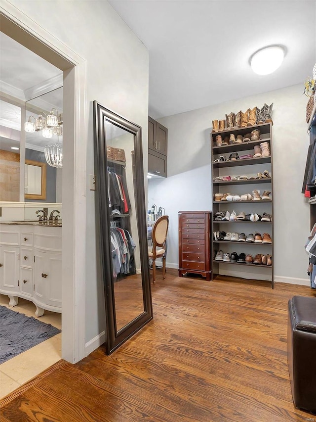 interior space featuring hardwood / wood-style flooring and sink