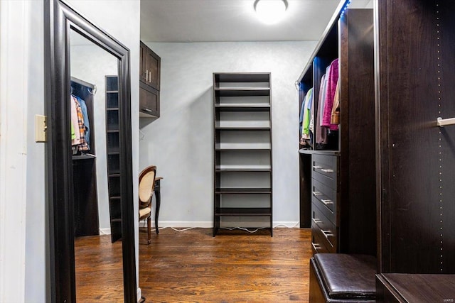 walk in closet featuring dark wood-type flooring