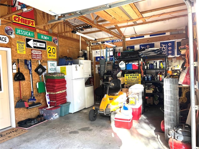 garage featuring white refrigerator