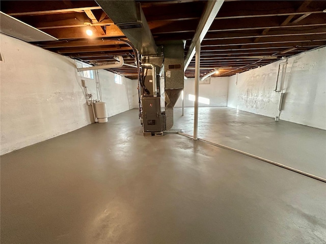 basement with heating unit