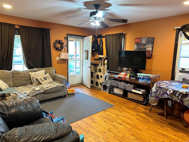 living room featuring light hardwood / wood-style floors and a healthy amount of sunlight