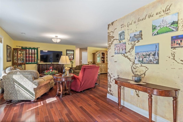 living room with dark wood-type flooring