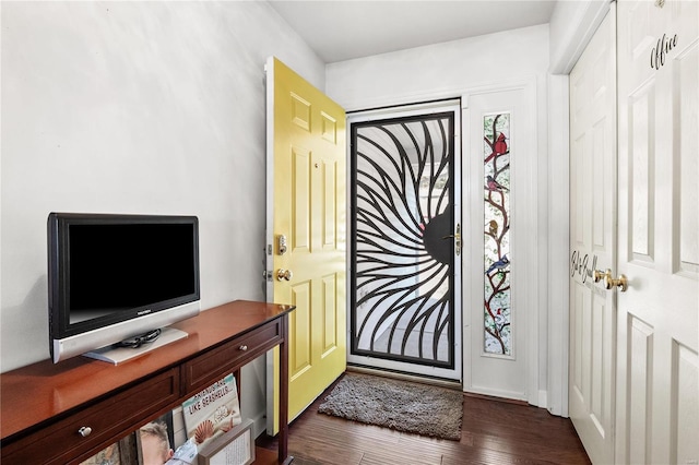 entryway with dark hardwood / wood-style flooring