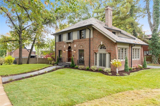 tudor house featuring a front lawn