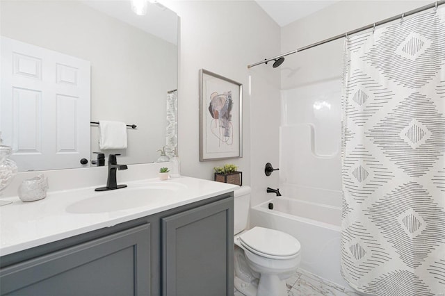 full bathroom with vanity, toilet, and shower / tub combo