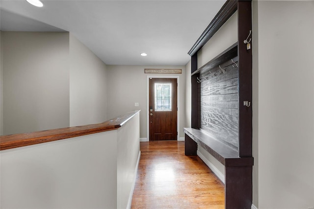 doorway to outside with light hardwood / wood-style floors