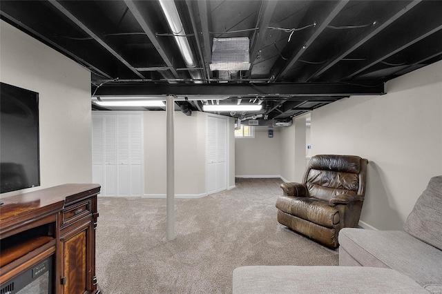 basement with light carpet