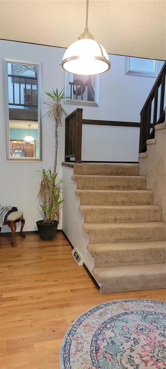 stairway with wood-type flooring