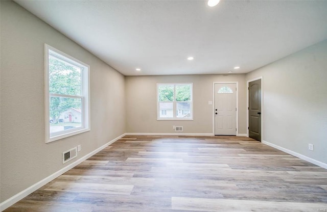 interior space with light hardwood / wood-style flooring and plenty of natural light