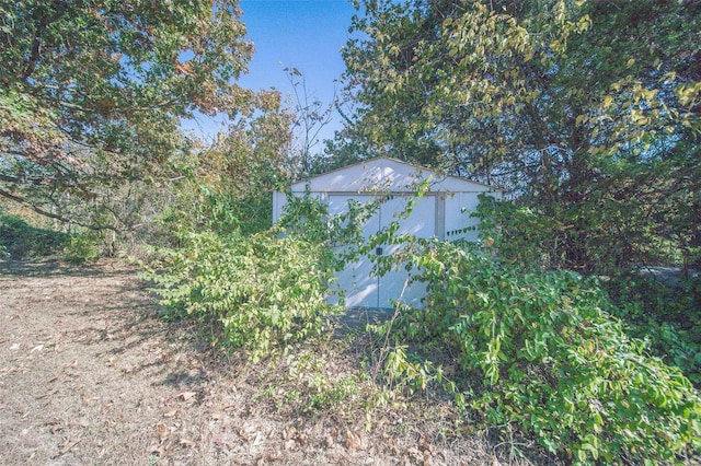 view of yard with a shed