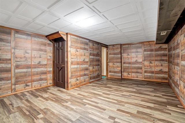 interior space featuring wood walls and hardwood / wood-style floors