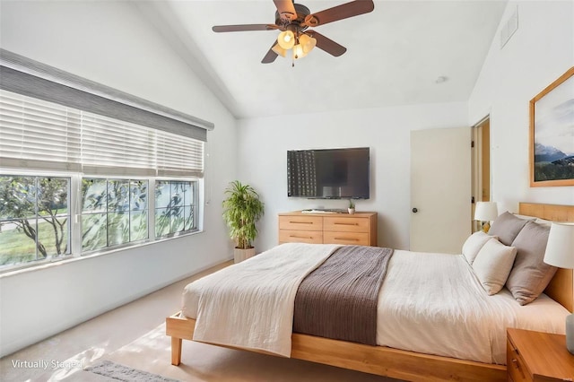 bedroom featuring vaulted ceiling and ceiling fan