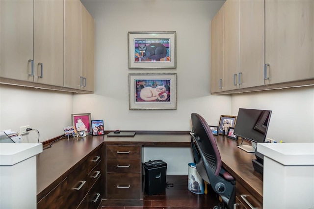 office area featuring dark wood-type flooring