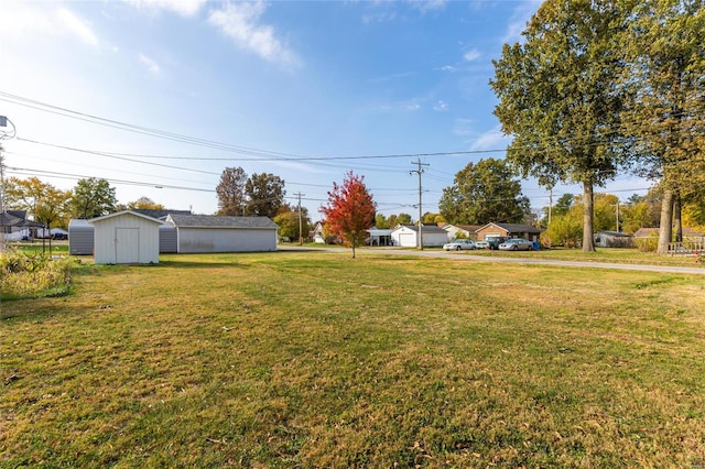 view of yard with a storage unit