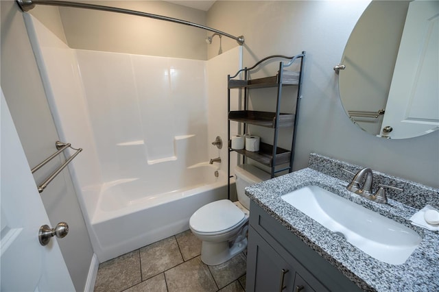 full bathroom featuring toilet, tile patterned flooring, vanity, and shower / bath combination