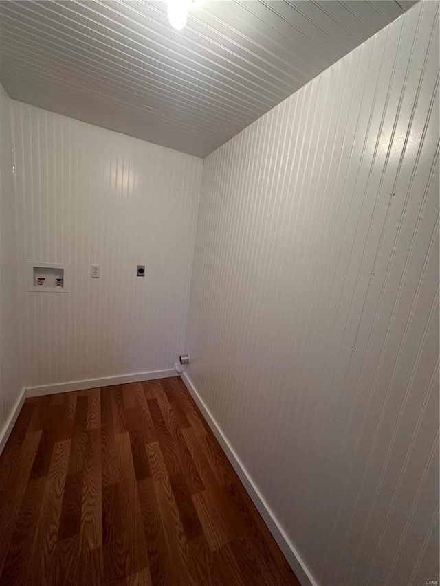 washroom featuring electric dryer hookup, washer hookup, and dark hardwood / wood-style flooring