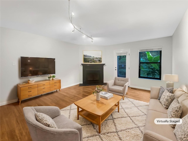 living room with hardwood / wood-style floors