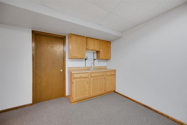 kitchen featuring sink and light carpet