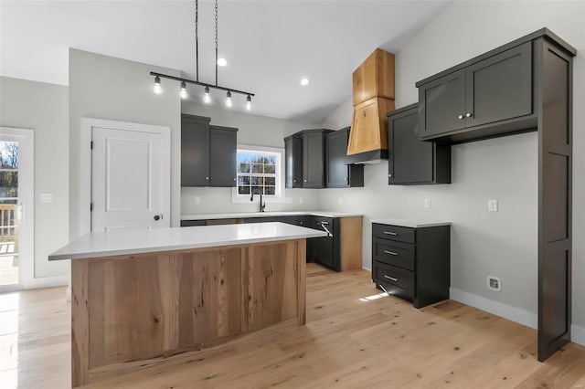 kitchen featuring a kitchen island, light hardwood / wood-style floors, and a wealth of natural light