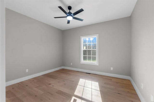 empty room featuring ceiling fan and light hardwood / wood-style floors