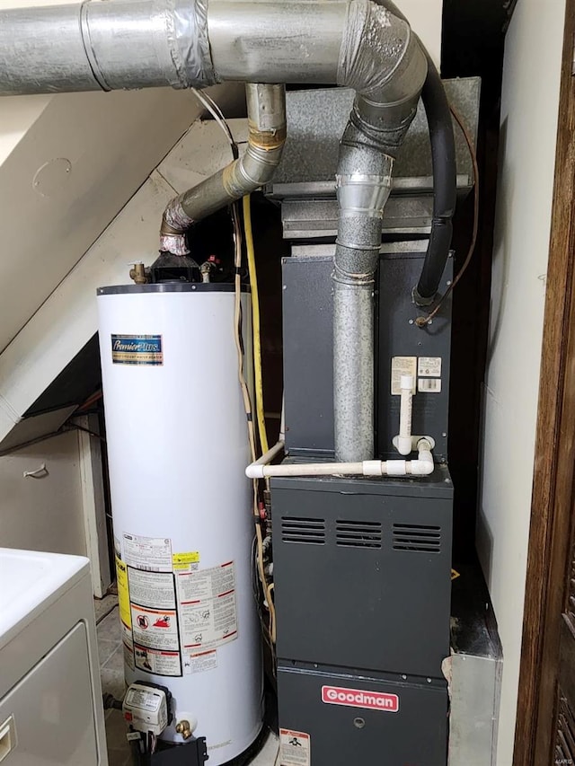 utilities featuring washer / dryer and gas water heater