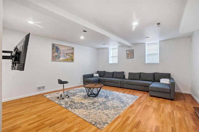 living room with light wood-type flooring