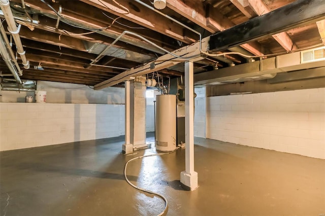 basement with water heater