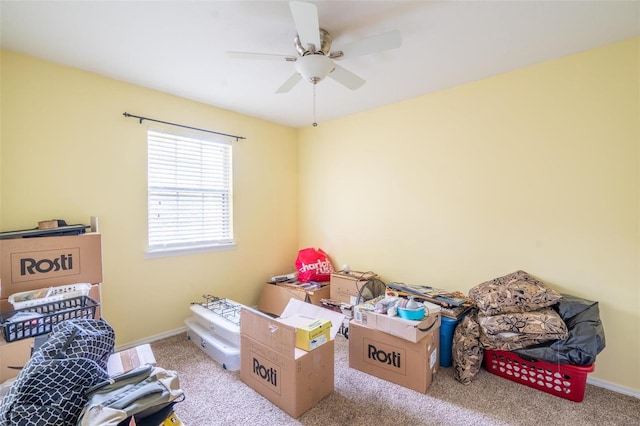 interior space featuring ceiling fan