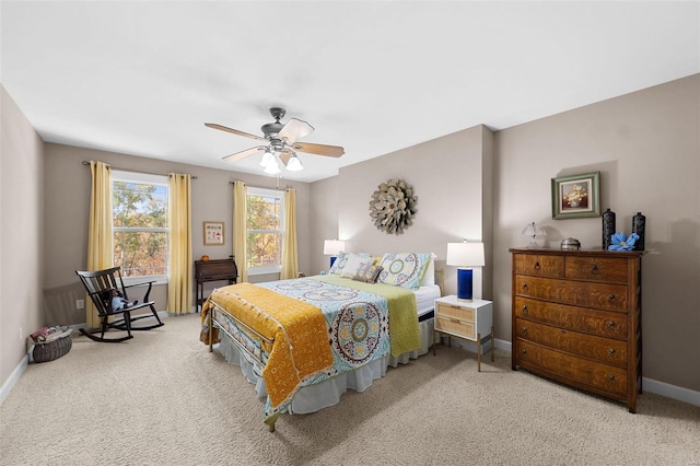 bedroom featuring carpet and ceiling fan