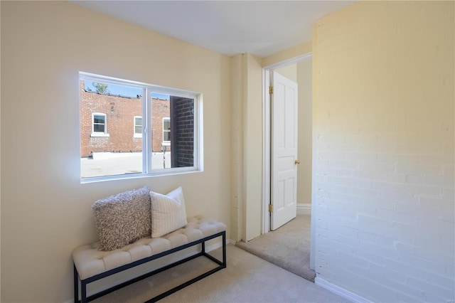 sitting room with light colored carpet