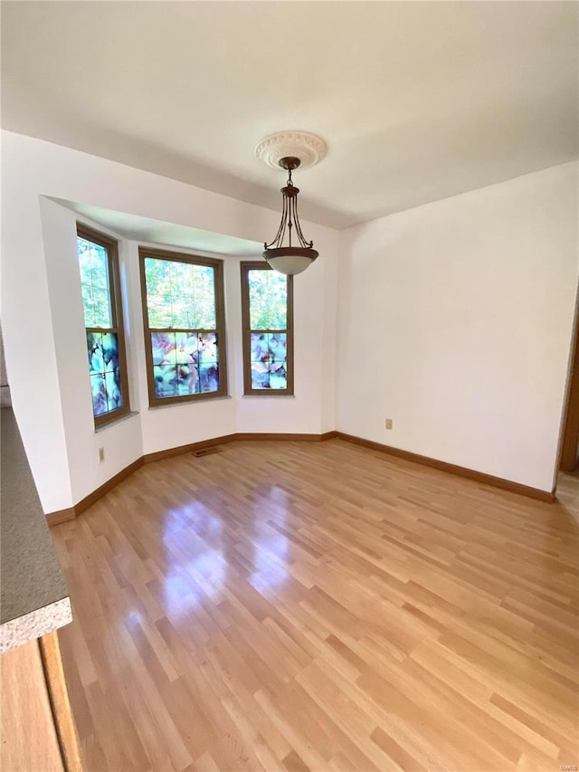 unfurnished room featuring a wealth of natural light and light hardwood / wood-style floors