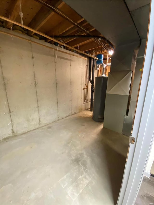 basement with water heater