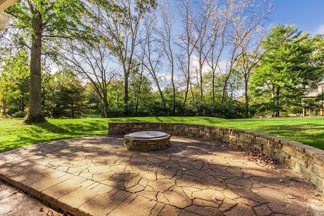 view of patio / terrace with an outdoor fire pit