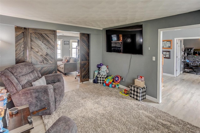 living room with light hardwood / wood-style flooring