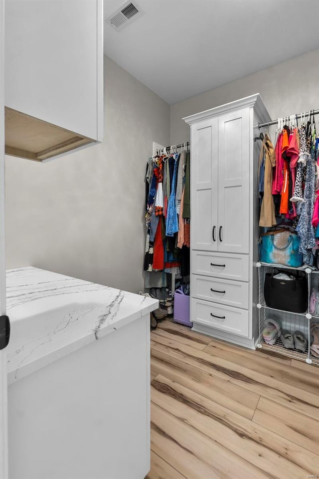 spacious closet with light hardwood / wood-style floors