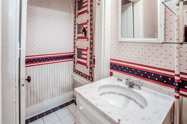 bathroom with vanity and tile patterned floors