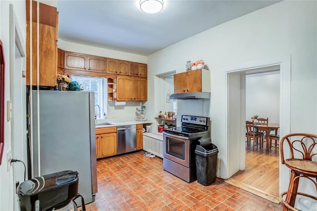 kitchen featuring sink, appliances with stainless steel finishes, and light hardwood / wood-style flooring