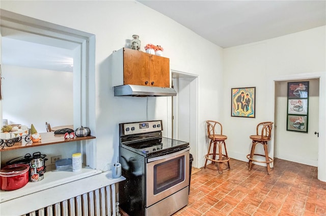 kitchen with stainless steel electric range oven